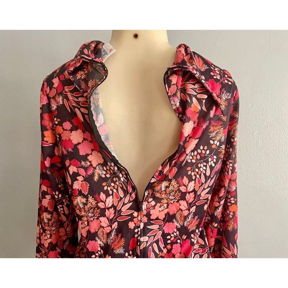 Vintage 1970s Blouse by Martha Manning Women Top Brown Red Orange size M 70s. - Picture 9 of 10